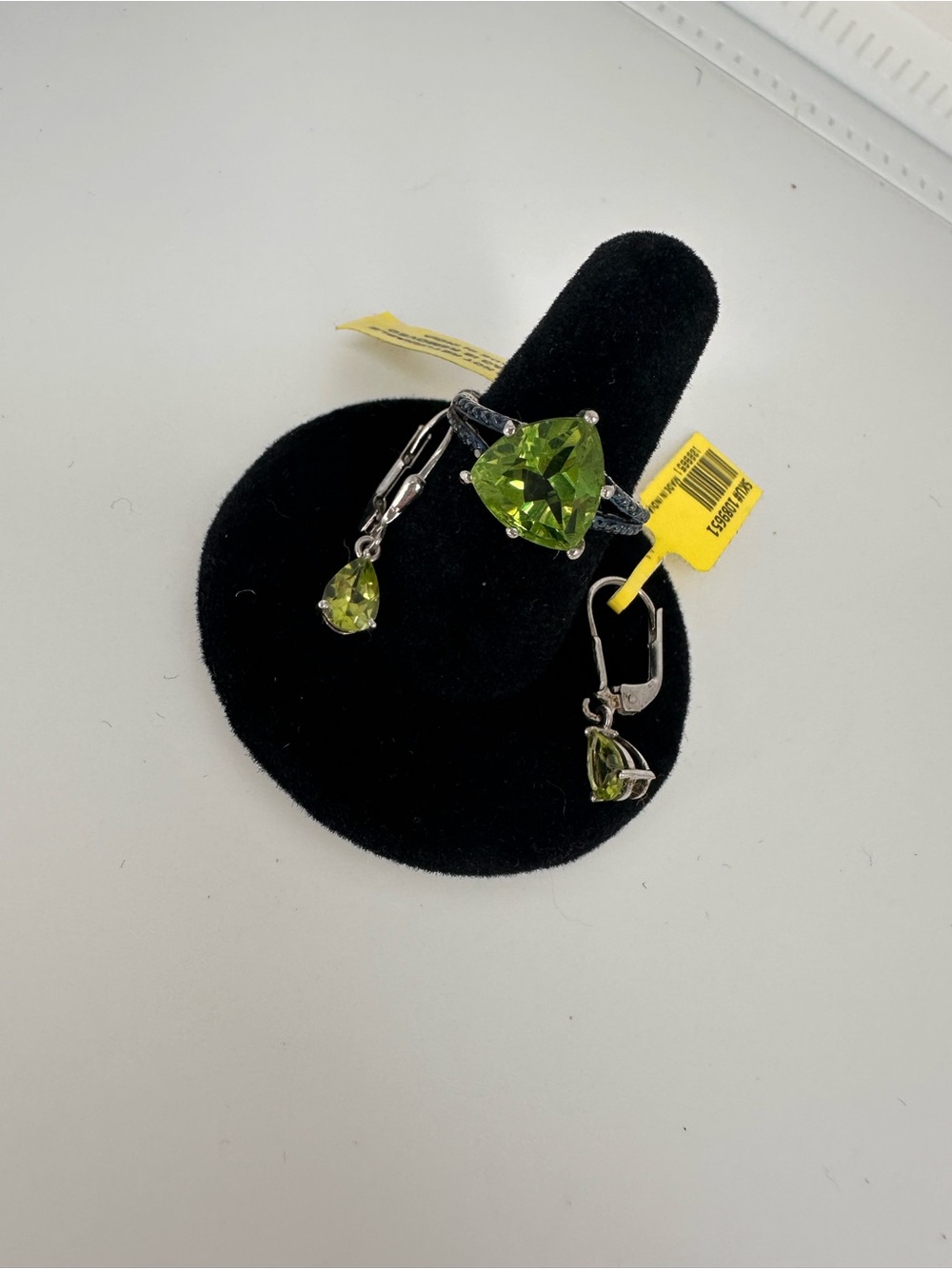 Heart-Cut Peridot Green Ring with Matching Drop Earrings - Women's Jewelry